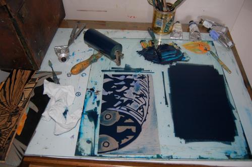 Paul Cleden - Printmaker and Illustrator blog image - Printing to music