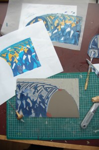 Paul Cleden - Printmaker and Illustrator blog image - Tube Train in progress